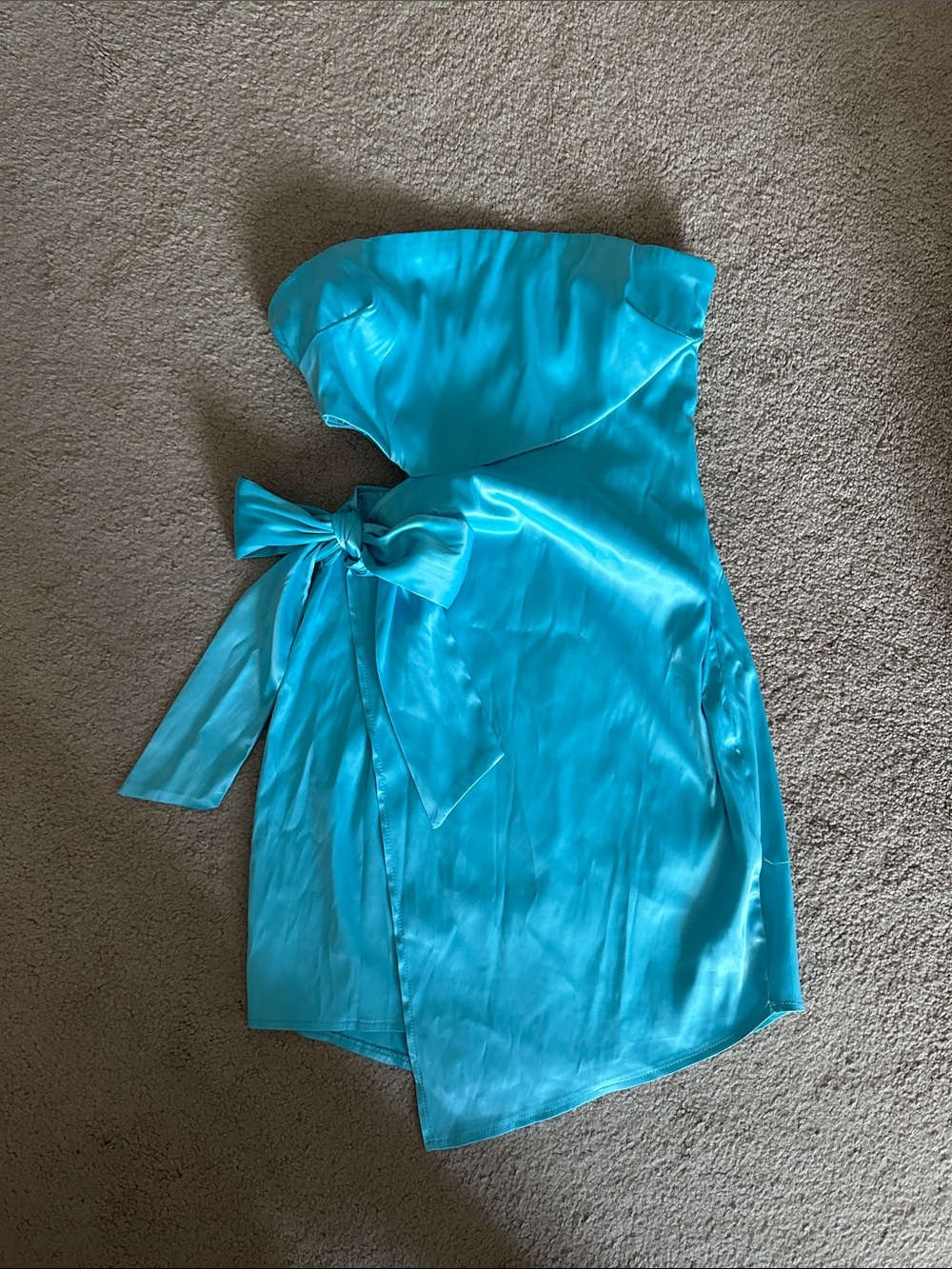 Strapless Satin Slip Dress with Side Bow - Turquoise
